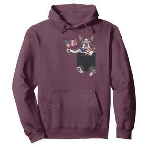 Funny Patriotic French Bulldog in Pocket Graphic Hoodie Cute Frenchie Waving US Flag Sunglasses Faux Summer