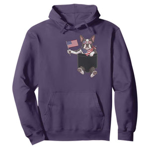 Funny Patriotic French Bulldog in Pocket Graphic Hoodie Cute Frenchie Waving US Flag Sunglasses Faux Summer
