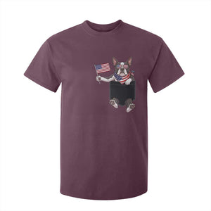 Funny Patriotic French Bulldog in Pocket Graphic T Shirt For Kid Cute Frenchie Waving US Flag Sunglasses Faux Summer
