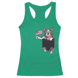 Funny Patriotic French Bulldog in Pocket Graphic Racerback Tank Top Cute Frenchie Waving US Flag Sunglasses Faux Summer TS02 Irish Green Print Your Wear