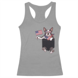 Funny Patriotic French Bulldog in Pocket Graphic Racerback Tank Top Cute Frenchie Waving US Flag Sunglasses Faux Summer TS02 Sport Gray Print Your Wear
