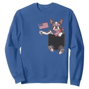 Funny Patriotic French Bulldog in Pocket Graphic Sweatshirt Cute Frenchie Waving US Flag Sunglasses Faux Summer TS02 Royal Blue Print Your Wear
