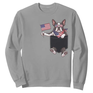 Funny Patriotic French Bulldog in Pocket Graphic Sweatshirt Cute Frenchie Waving US Flag Sunglasses Faux Summer TS02 Sport Gray Print Your Wear