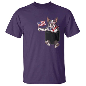 Funny Patriotic French Bulldog in Pocket Graphic T Shirt Cute Frenchie Waving US Flag Sunglasses Faux Summer TS02 Purple Print Your Wear