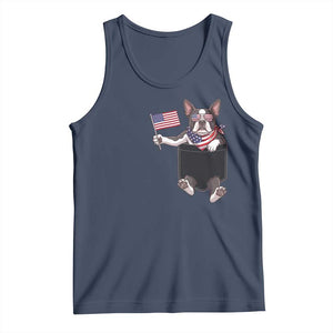 Funny Patriotic French Bulldog in Pocket Graphic Tank Top Cute Frenchie Waving US Flag Sunglasses Faux Summer TS02 Navy Print Your Wear