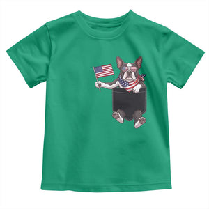 Funny Patriotic French Bulldog in Pocket Graphic Toddler T Shirt Cute Frenchie Waving US Flag Sunglasses Faux Summer TS02 Irish Green Print Your Wear