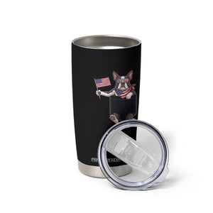Funny Patriotic French Bulldog in Pocket Graphic Tumbler Cup Cute Frenchie Waving US Flag Sunglasses Faux Summer TS02 Print Your Wear