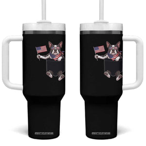 Funny Patriotic French Bulldog in Pocket Graphic Tumbler With Handle Cute Frenchie Waving US Flag Sunglasses Faux Summer TS02 One Size: 40 oz Black Print Your Wear