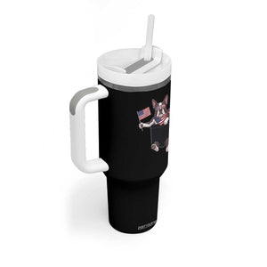 Funny Patriotic French Bulldog in Pocket Graphic Tumbler With Handle Cute Frenchie Waving US Flag Sunglasses Faux Summer TS02 Print Your Wear