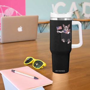 Funny Patriotic French Bulldog in Pocket Graphic Tumbler With Handle Cute Frenchie Waving US Flag Sunglasses Faux Summer TS02 Print Your Wear