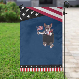 Funny French Bulldog in Pocket Graphic Patriotic Garden Flag Cute Frenchie Waving US Flag Sunglasses Faux Summer
