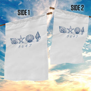 8647 Sea Shells Starfish Vintage Coastal Blue Line Graphic Garden Flag Coded Political Satire TS02 Print Your Wear