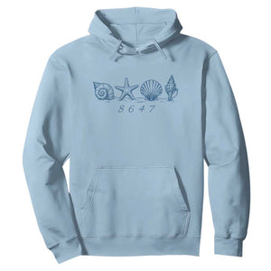 8647 Sea Shells Starfish Vintage Coastal Blue Line Graphic Hoodie Coded Political Satire TS02 Light Blue Print Your Wear