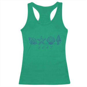 8647 Sea Shells Starfish Vintage Coastal Blue Line Graphic Racerback Tank Top Coded Political Satire TS02 Irish Green Print Your Wear
