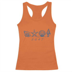 8647 Sea Shells Starfish Vintage Coastal Blue Line Graphic Racerback Tank Top Coded Political Satire TS02 Orange Print Your Wear