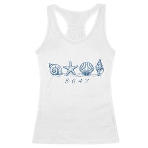 8647 Sea Shells Starfish Vintage Coastal Blue Line Graphic Racerback Tank Top Coded Political Satire TS02 White Print Your Wear
