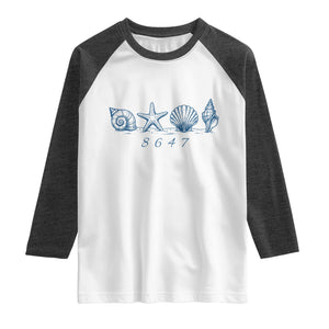 8647 Sea Shells Starfish Vintage Coastal Blue Line Graphic Raglan Shirt Coded Political Satire TS02 White Heather Charcoal Print Your Wear