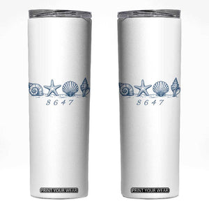 8647 Sea Shells Starfish Vintage Coastal Blue Line Graphic Skinny Tumbler Coded Political Satire TS02 White Print Your Wear