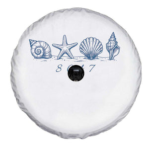 8647 Sea Shells Starfish Vintage Coastal Blue Line Graphic Spare Tire Cover Coded Political Satire