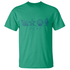 8647 Sea Shells Starfish Vintage Coastal Blue Line Graphic T Shirt Coded Political Satire TS02 Irish Green Print Your Wear