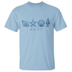 8647 Sea Shells Starfish Vintage Coastal Blue Line Graphic T Shirt Coded Political Satire TS02 Light Blue Print Your Wear