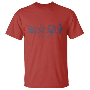 8647 Sea Shells Starfish Vintage Coastal Blue Line Graphic T Shirt Coded Political Satire TS02 Red Print Your Wear