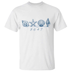 8647 Sea Shells Starfish Vintage Coastal Blue Line Graphic T Shirt Coded Political Satire TS02 White Print Your Wear