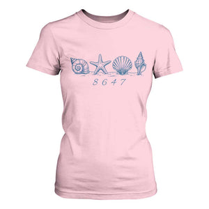 8647 Sea Shells Starfish Vintage Coastal Blue Line Graphic T Shirt For Women Coded Political Satire TS02 Light Pink Print Your Wear