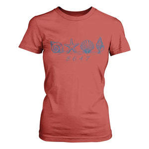 8647 Sea Shells Starfish Vintage Coastal Blue Line Graphic T Shirt For Women Coded Political Satire TS02 Red Print Your Wear