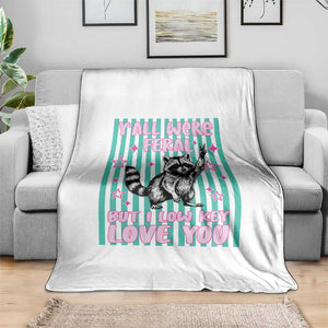 Y'all Were Feral But I Low Key Love You Pink Stripes Raccoon Throw Blanket Funny Teacher End of School Year TS02 Print Your Wear