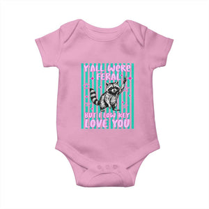 Y'all Were Feral But I Low Key Love You Pink Stripes Raccoon Baby Onesie Funny Teacher End of School Year