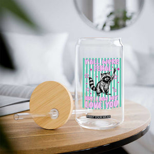 Y'all Were Feral But I Low Key Love You Pink Stripes Raccoon Glass Can Funny Teacher End of School Year TS02 Print Your Wear