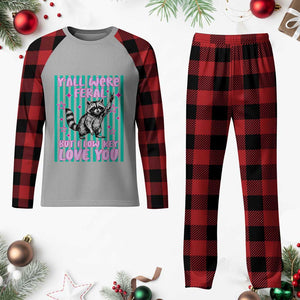 Y'all Were Feral But I Low Key Love You Pink Stripes Raccoon Plaid Pajama Set Funny Teacher End of School Year TS02 Buffalo Plaid Print Your Wear