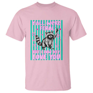 Y'all Were Feral But I Low Key Love You Pink Stripes Raccoon T Shirt Funny Teacher End of School Year TS02 Light Pink Print Your Wear
