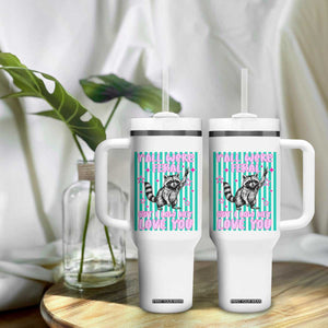 Y'all Were Feral But I Low Key Love You Pink Stripes Raccoon Tumbler With Handle Funny Teacher End of School Year TS02 Print Your Wear