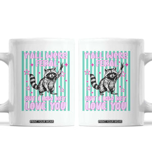 Y'all Were Feral But I Low Key Love You Pink Stripes Raccoon Coffee Mug Funny Teacher End of School Year TS02 White Print Your Wear
