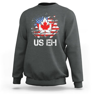 America Canada Sweatshirt Funny US EH Maple Leaf Canadian American Flag Canada's Day TS02 Dark Heather Printyourwear