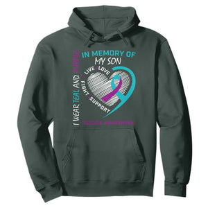 In Memory of My Son Suicide Awareness Hoodie Teal and Purple Ribbon Remembrance Gift