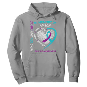 In Memory of My Son Suicide Awareness Hoodie Teal and Purple Ribbon Remembrance Gift