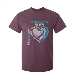 In Memory of My Son Suicide Awareness T Shirt For Kid Teal and Purple Ribbon Remembrance Gift