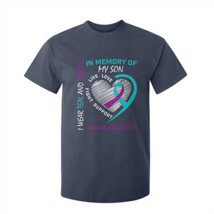 In Memory of My Son Suicide Awareness T Shirt For Kid Teal and Purple Ribbon Remembrance Gift
