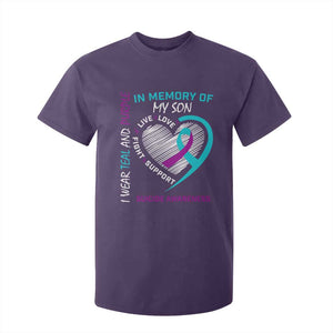 In Memory of My Son Suicide Awareness T Shirt For Kid Teal and Purple Ribbon Remembrance Gift