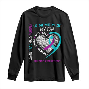 In Memory of My Son Suicide Awareness Long Sleeve Shirt Teal and Purple Ribbon Remembrance Gift