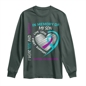 In Memory of My Son Suicide Awareness Long Sleeve Shirt Teal and Purple Ribbon Remembrance Gift