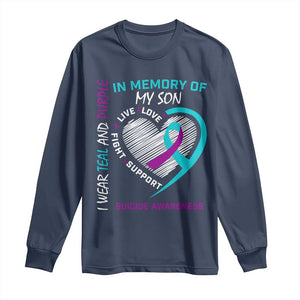 In Memory of My Son Suicide Awareness Long Sleeve Shirt Teal and Purple Ribbon Remembrance Gift