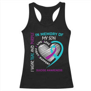 In Memory of My Son Suicide Awareness Racerback Tank Top Teal and Purple Ribbon Remembrance Gift