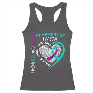 In Memory of My Son Suicide Awareness Racerback Tank Top Teal and Purple Ribbon Remembrance Gift