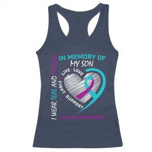 In Memory of My Son Suicide Awareness Racerback Tank Top Teal and Purple Ribbon Remembrance Gift