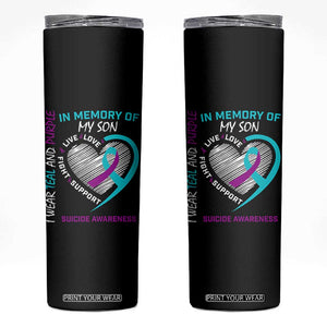 In Memory of My Son Suicide Awareness Skinny Tumbler Teal and Purple Ribbon Remembrance Gift