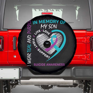 In Memory of My Son Suicide Awareness Spare Tire Cover Teal and Purple Ribbon Remembrance Gift